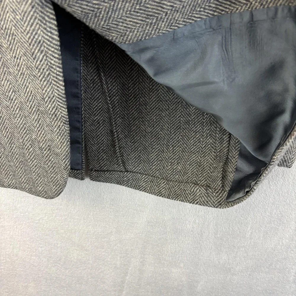 Vintage‎ 90s Herringbone Tweed Blazer Sport Coat Mens 40L Gray 2-Button Retro